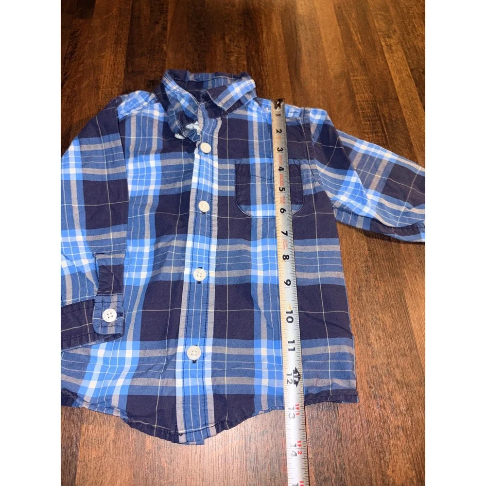 OshKosh B'gosh Boys Blue Plaid Long Sleeve Button‎ Down Shirt 18 Months